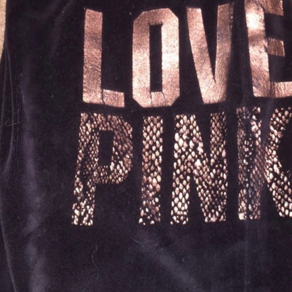 PINK Victoria's Secret Pants - LOVE PINK black large velour sweats with rose gold